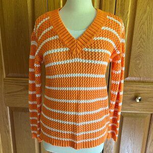 TALBOTS - Mesh Detail Striped V-Neck Sweater - Excellent Condition